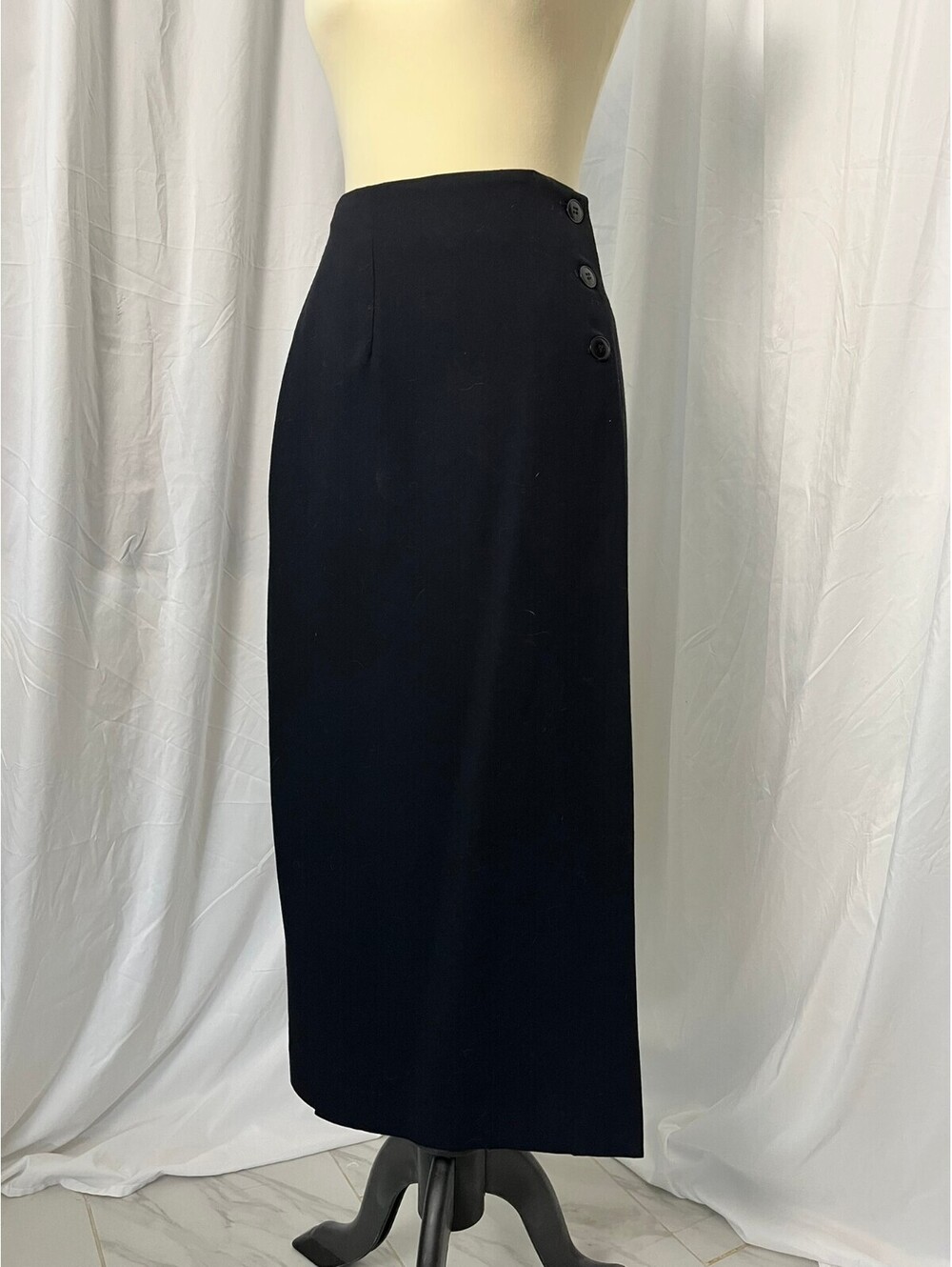 Worthington Black Midi Skirt with Button Detail Size 12
